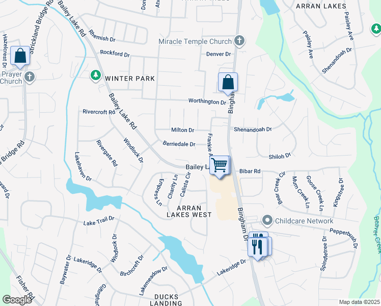map of restaurants, bars, coffee shops, grocery stores, and more near 1804 Oak Tree Court in Fayetteville