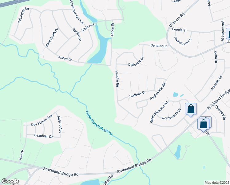map of restaurants, bars, coffee shops, grocery stores, and more near 6700 Vaughn Road in Fayetteville