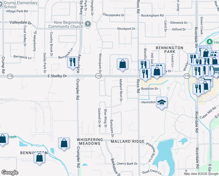 map of restaurants, bars, coffee shops, grocery stores, and more near 4753 Barkshire Drive in Memphis