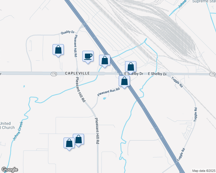 map of restaurants, bars, coffee shops, grocery stores, and more near 4730 Pleasant Run Road in Memphis