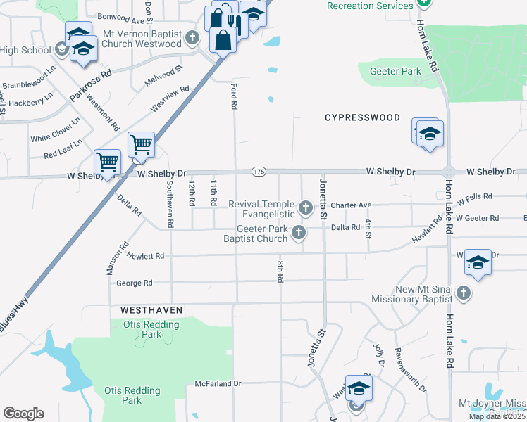 map of restaurants, bars, coffee shops, grocery stores, and more near 463 Charter Avenue in Memphis