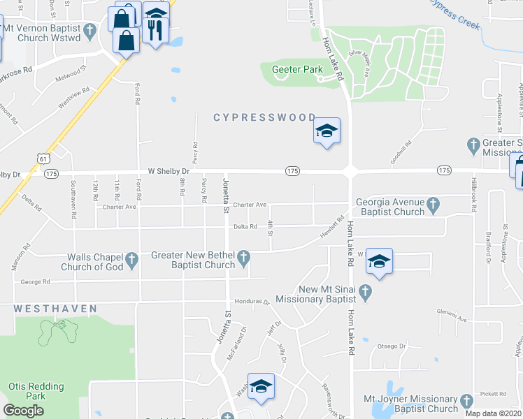 map of restaurants, bars, coffee shops, grocery stores, and more near 283 Charter Avenue in Memphis