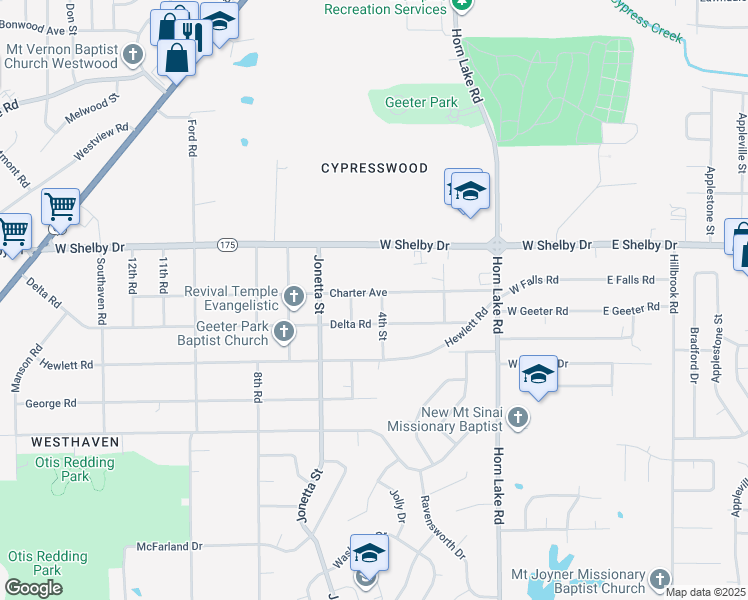 map of restaurants, bars, coffee shops, grocery stores, and more near 283 Charter Avenue in Memphis