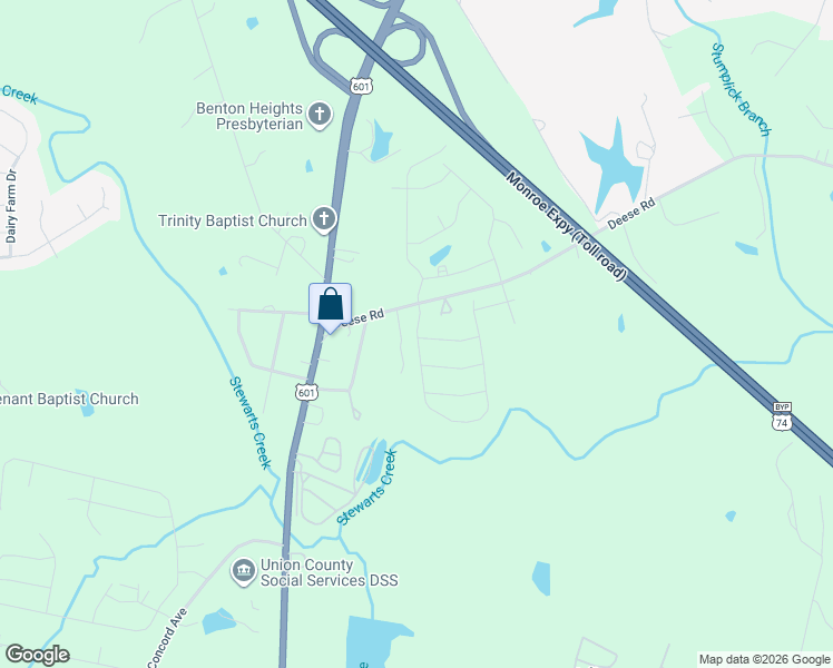 map of restaurants, bars, coffee shops, grocery stores, and more near 303 Deese Road in Monroe