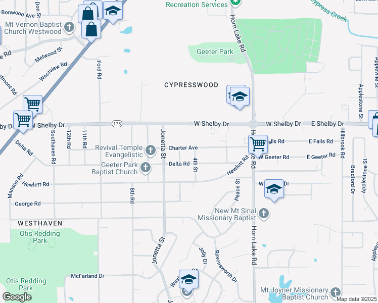 map of restaurants, bars, coffee shops, grocery stores, and more near 283 Charter Avenue in Memphis