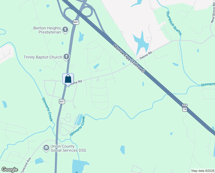 map of restaurants, bars, coffee shops, grocery stores, and more near 314 Deese Road in Monroe