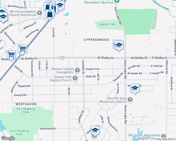 map of restaurants, bars, coffee shops, grocery stores, and more near 329 Charter Avenue in Memphis