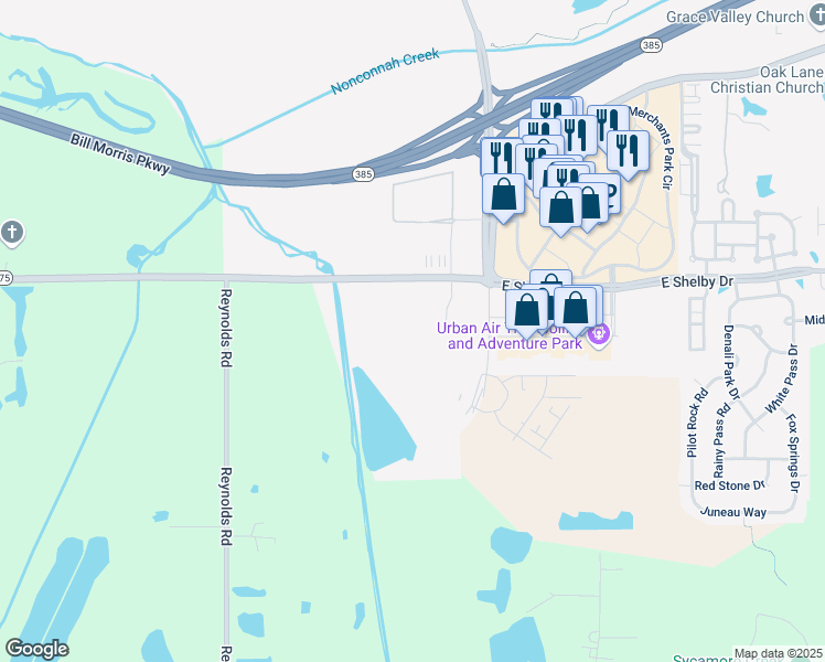 map of restaurants, bars, coffee shops, grocery stores, and more near 4715 East Shelby Drive in Collierville