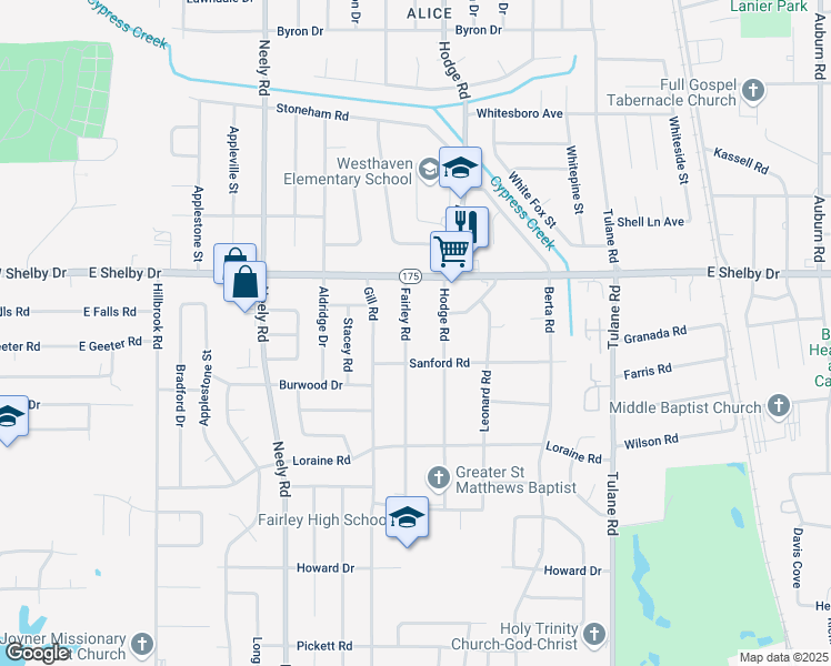 map of restaurants, bars, coffee shops, grocery stores, and more near 4740 Fairley Road in Memphis