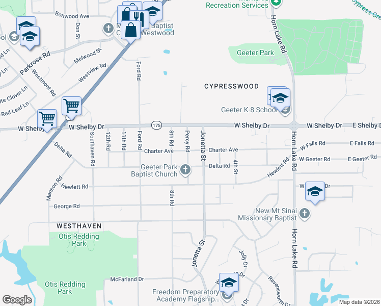 map of restaurants, bars, coffee shops, grocery stores, and more near 371 Charter Avenue in Memphis