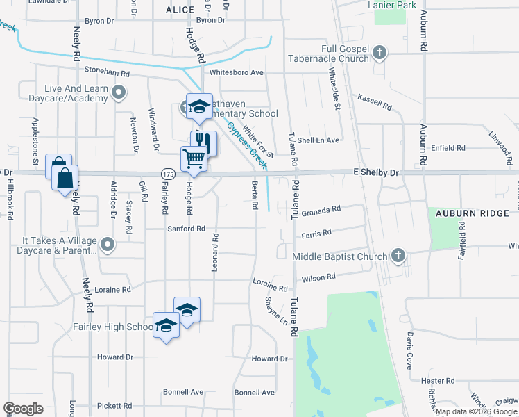 map of restaurants, bars, coffee shops, grocery stores, and more near 4742 Berta Road in Memphis