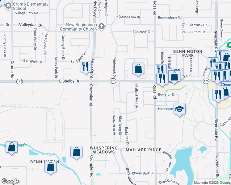 map of restaurants, bars, coffee shops, grocery stores, and more near 4740 Stoney Hill Drive in Memphis