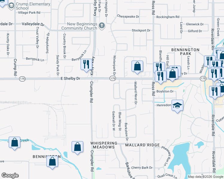 map of restaurants, bars, coffee shops, grocery stores, and more near 4740 Stoney Hill Drive in Memphis