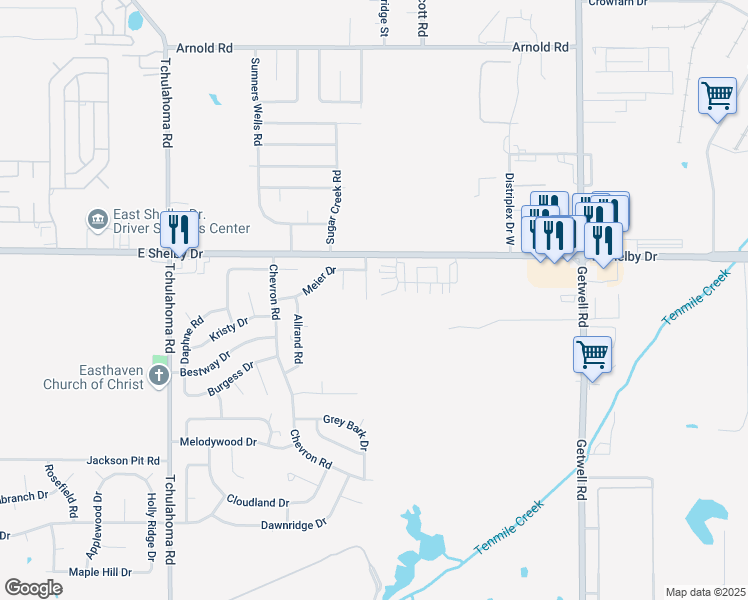 map of restaurants, bars, coffee shops, grocery stores, and more near 4734 Laughlin Road in Memphis