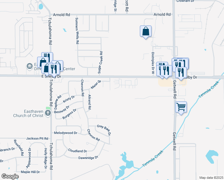 map of restaurants, bars, coffee shops, grocery stores, and more near 4734 Laughlin Road in Memphis