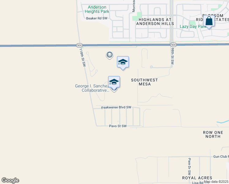 map of restaurants, bars, coffee shops, grocery stores, and more near 4050 118th Street Southwest in Albuquerque