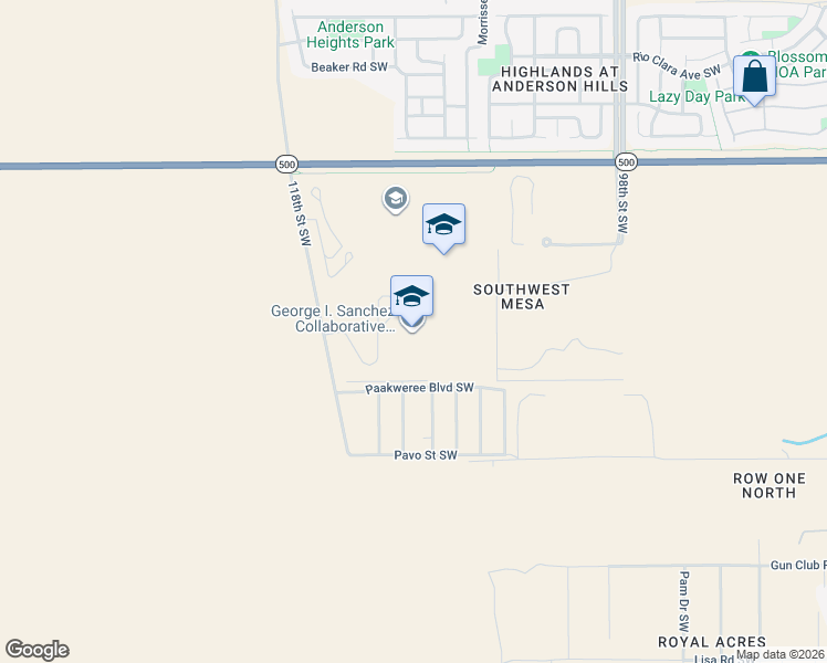 map of restaurants, bars, coffee shops, grocery stores, and more near 4050 118th Street Southwest in Albuquerque