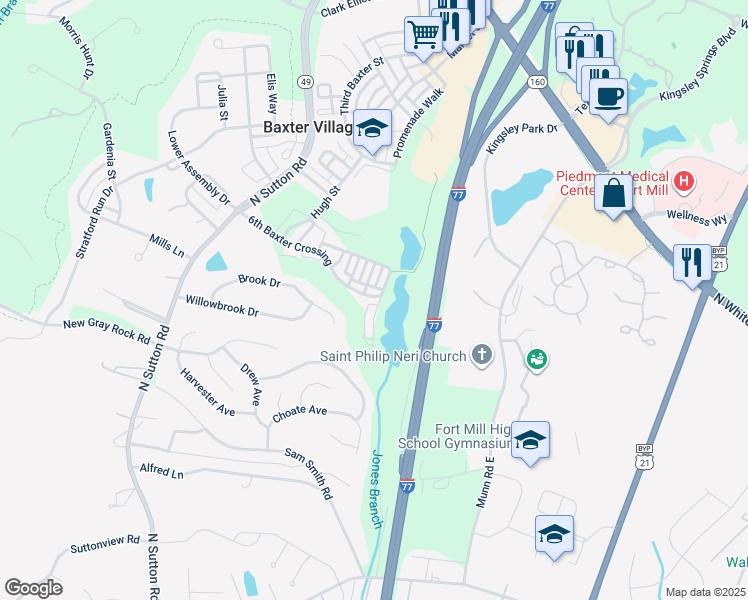 map of restaurants, bars, coffee shops, grocery stores, and more near 1098 Drayton Court in Fort Mill