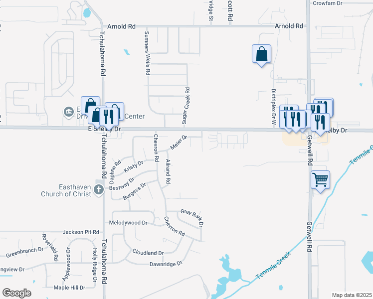 map of restaurants, bars, coffee shops, grocery stores, and more near 4729 Meier Cove in Memphis