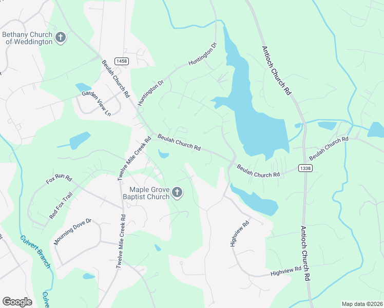 map of restaurants, bars, coffee shops, grocery stores, and more near 3351 Beulah Church Road in Weddington