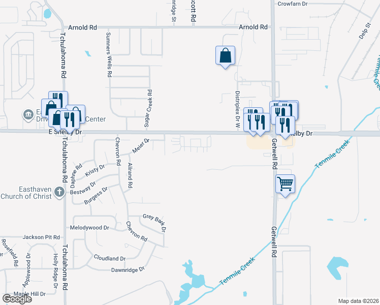 map of restaurants, bars, coffee shops, grocery stores, and more near 4702 Wild Plum Court in Memphis