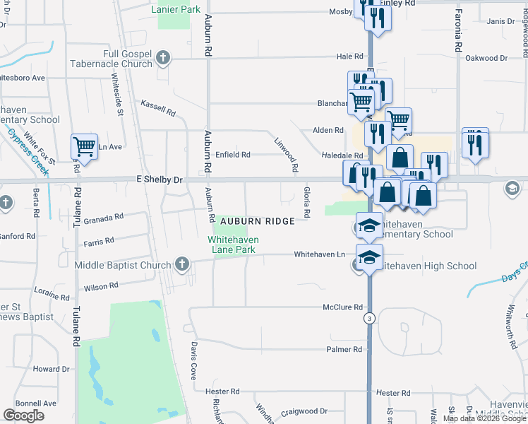 map of restaurants, bars, coffee shops, grocery stores, and more near 970 West Gloria Road in Memphis