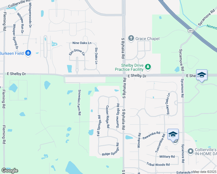 map of restaurants, bars, coffee shops, grocery stores, and more near 11145 Shelby Post Road in Collierville