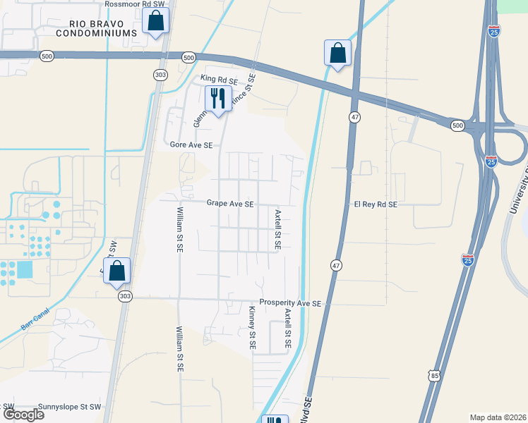 map of restaurants, bars, coffee shops, grocery stores, and more near 4207 Axtell Street Southeast in Albuquerque