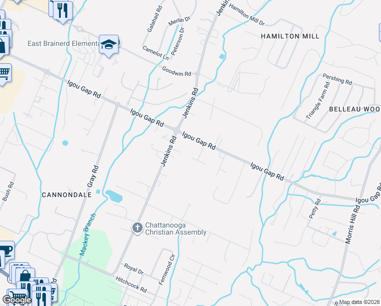 map of restaurants, bars, coffee shops, grocery stores, and more near 8104 Mee Mee Road in Chattanooga