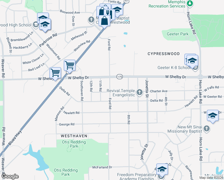 map of restaurants, bars, coffee shops, grocery stores, and more near 507 Charter Avenue in Memphis