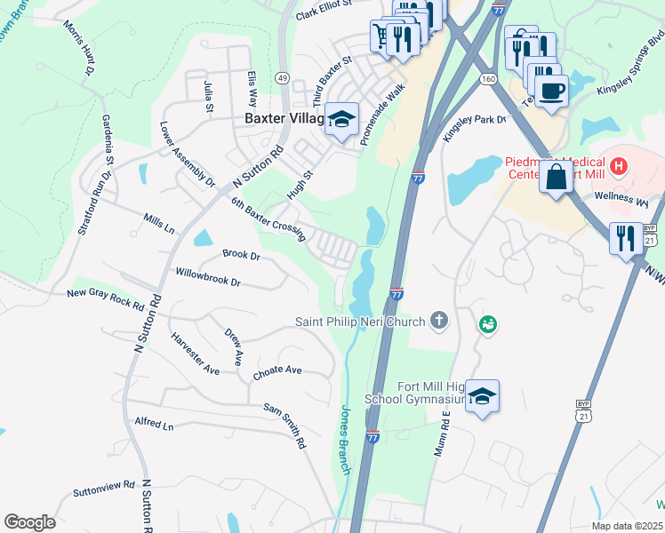 map of restaurants, bars, coffee shops, grocery stores, and more near 1098 Drayton Court in Fort Mill