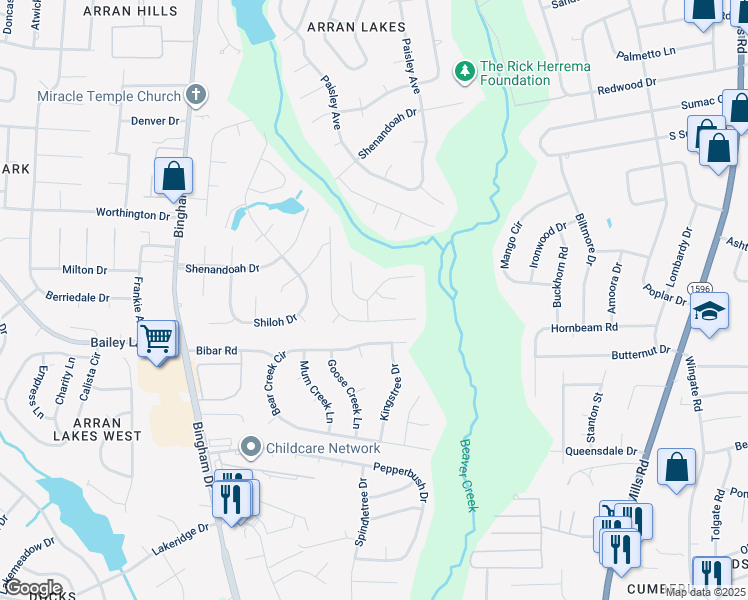 map of restaurants, bars, coffee shops, grocery stores, and more near 1704 Morrowick Court in Fayetteville