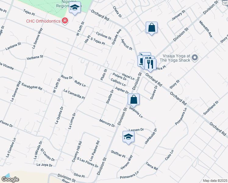 map of restaurants, bars, coffee shops, grocery stores, and more near 1127 Starlite Drive in Nipomo