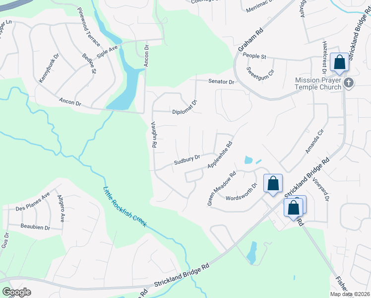 map of restaurants, bars, coffee shops, grocery stores, and more near 6799 Longparrish Court in Fayetteville