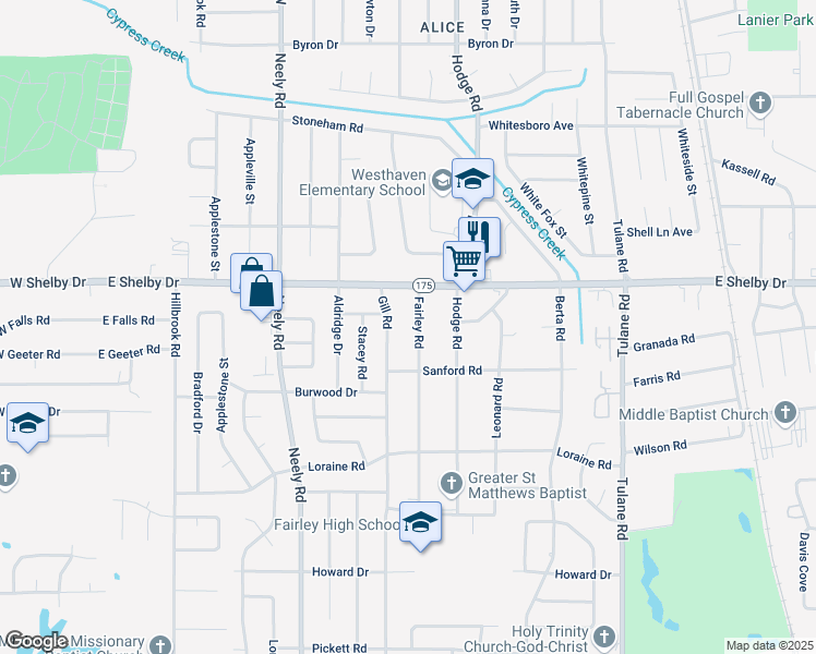 map of restaurants, bars, coffee shops, grocery stores, and more near 4740 Fairley Road in Memphis