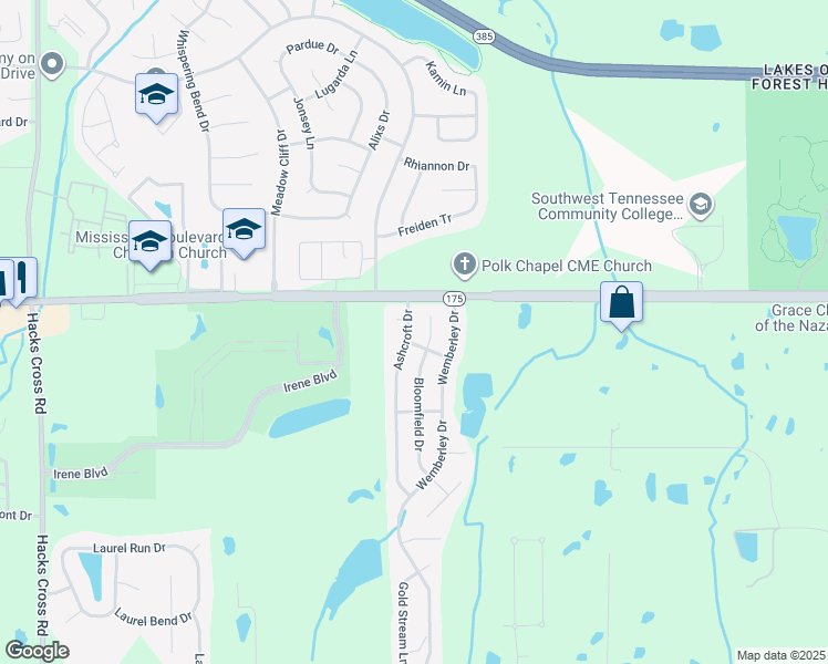 map of restaurants, bars, coffee shops, grocery stores, and more near 4724 Ashcroft Drive in Memphis