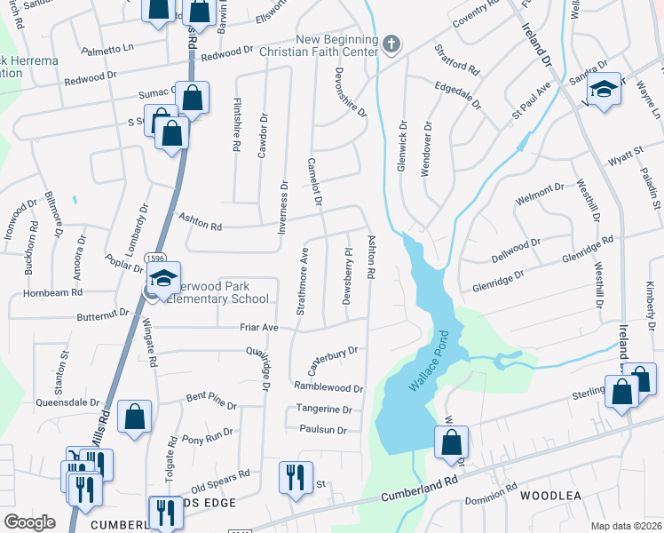 map of restaurants, bars, coffee shops, grocery stores, and more near 1829 Camelot Drive in Fayetteville
