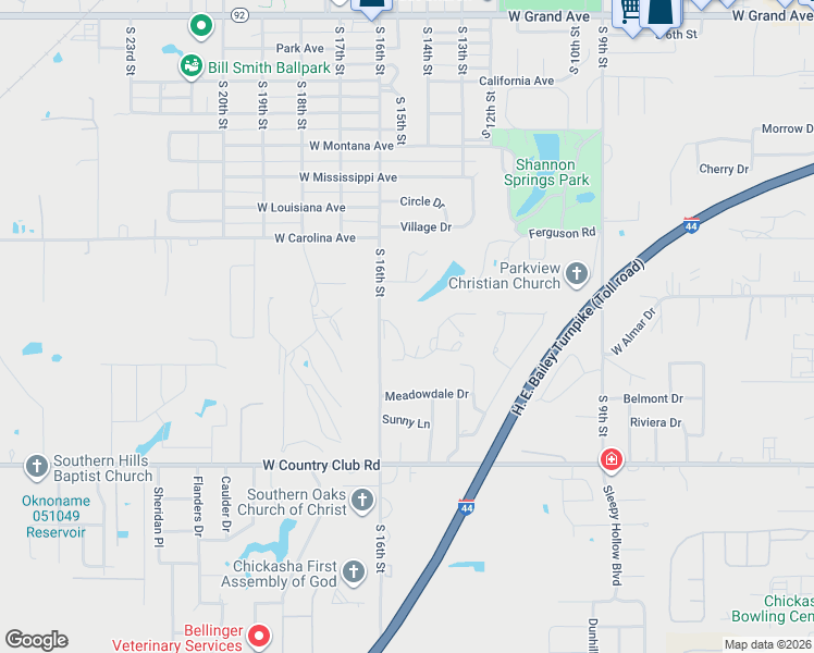 map of restaurants, bars, coffee shops, grocery stores, and more near 112 Maple Lane in Chickasha