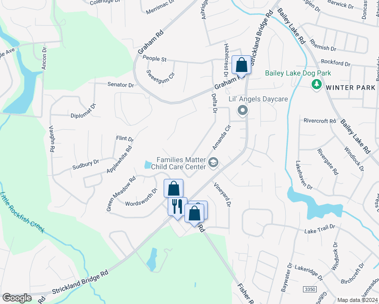 map of restaurants, bars, coffee shops, grocery stores, and more near 2234 Delta Drive in Fayetteville