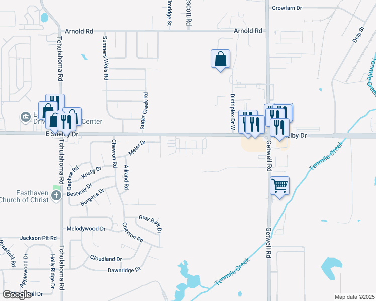 map of restaurants, bars, coffee shops, grocery stores, and more near 4702 Wild Plum Court in Memphis