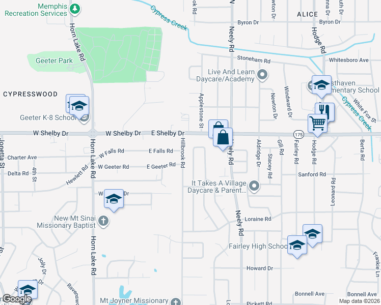 map of restaurants, bars, coffee shops, grocery stores, and more near 4743 Bradford Drive in Memphis