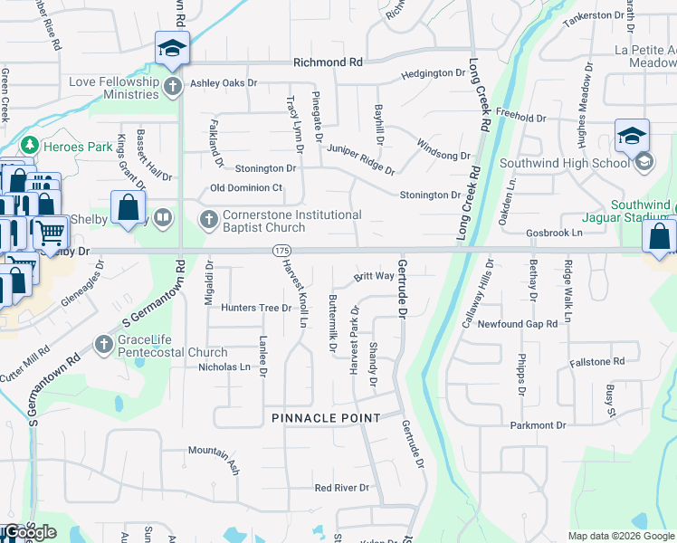map of restaurants, bars, coffee shops, grocery stores, and more near 4718 Buttermilk Drive in Memphis