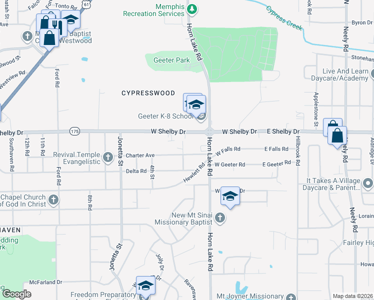 map of restaurants, bars, coffee shops, grocery stores, and more near 203 Charter Avenue in Memphis
