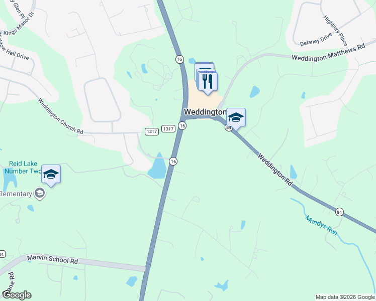 map of restaurants, bars, coffee shops, grocery stores, and more near 145 Providence Road South in Waxhaw