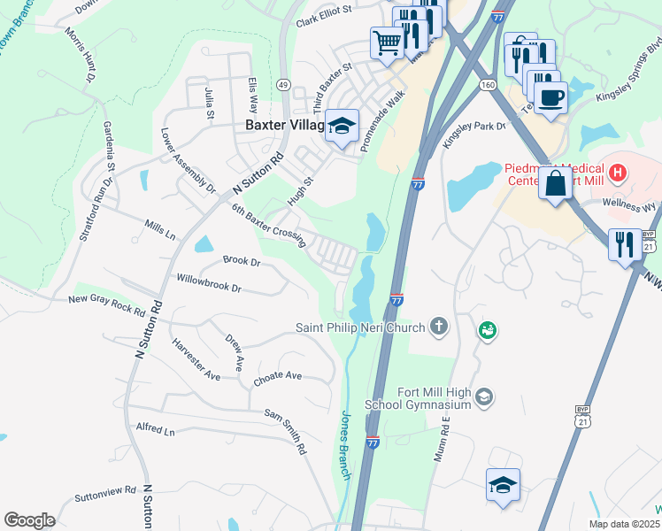 map of restaurants, bars, coffee shops, grocery stores, and more near 1098 Drayton Court in Fort Mill