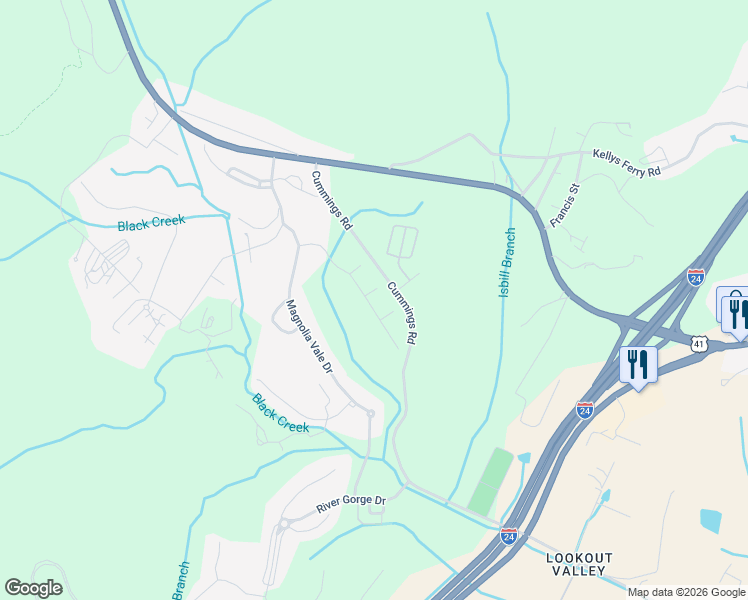 map of restaurants, bars, coffee shops, grocery stores, and more near 387 Azalea Dale Drive in Chattanooga