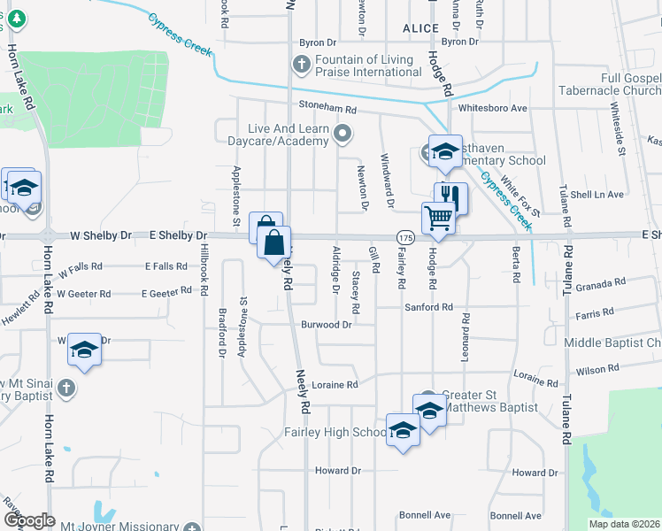 map of restaurants, bars, coffee shops, grocery stores, and more near 4738 Aldridge Drive in Memphis