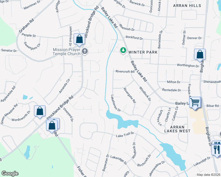 map of restaurants, bars, coffee shops, grocery stores, and more near 6313 Lakehaven Drive in Fayetteville