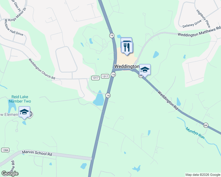map of restaurants, bars, coffee shops, grocery stores, and more near 145 Providence Road South in Waxhaw