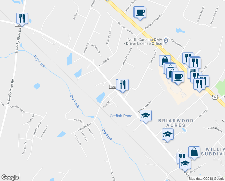 map of restaurants, bars, coffee shops, grocery stores, and more near 2123 Pinedell Avenue in Monroe